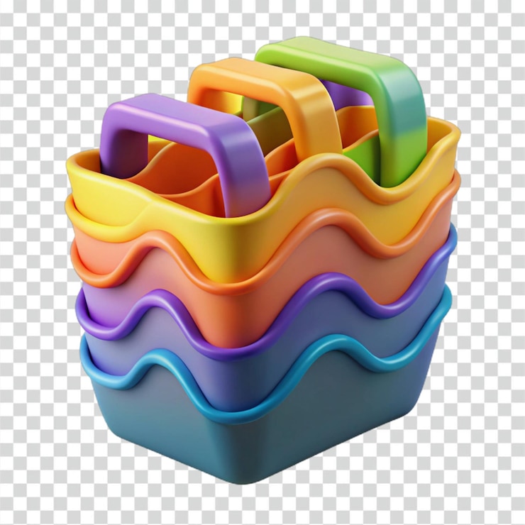 PSD colorful stacked plastic baskets