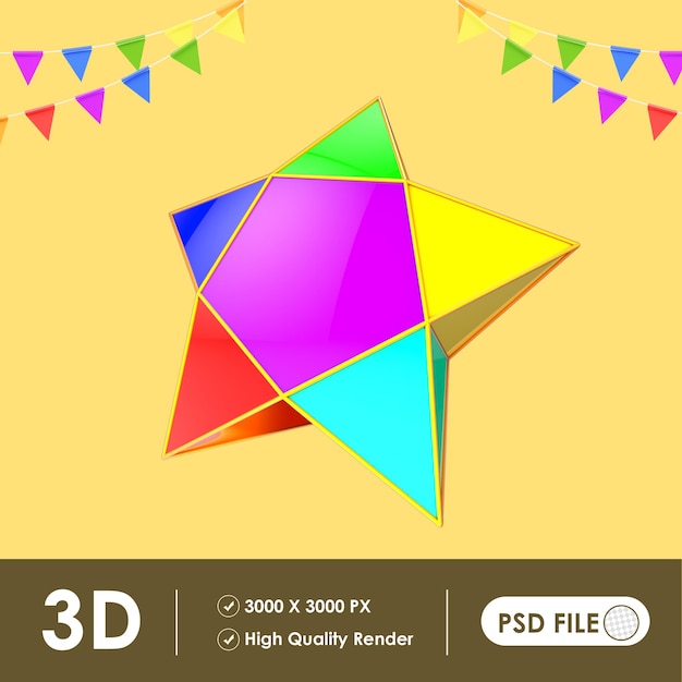 A colorful star with the word 3d on it
