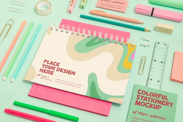 Colorful stationery set mockup