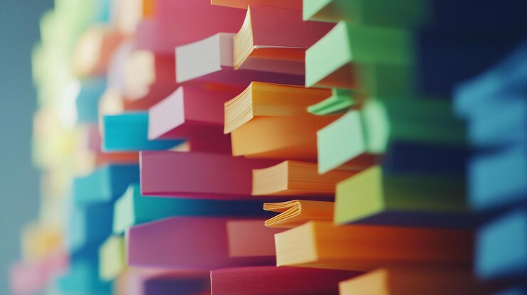 PSD colorful sticky notes stacked closely together forming a vibrant abstract background
