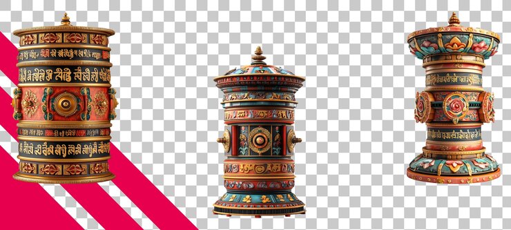 PSD colorful tibetan prayer wheels for spiritual practice