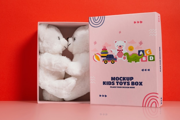 PSD colorful toy box for children with teddy bear