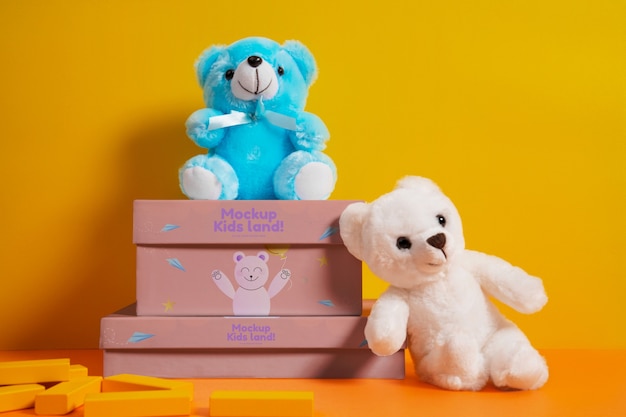 PSD colorful toy box for children with teddy bear