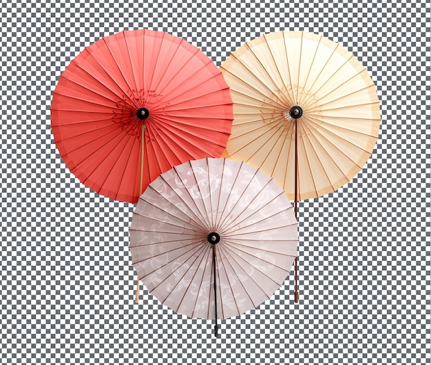 PSD colorful traditional paper umbrellas isolated on transparent background