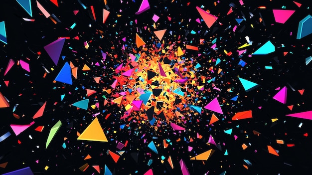 Colorful triangular particles exploding outwards from a central point