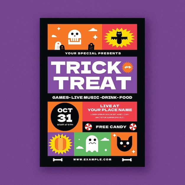 PSD colorful trick or treat halloween  flyer