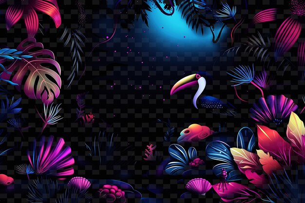 PSD a colorful tropical landscape with tropical plants and flowers