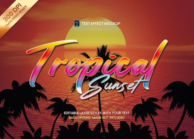 Modello psd colorato stile tropicale logo testo effetto.