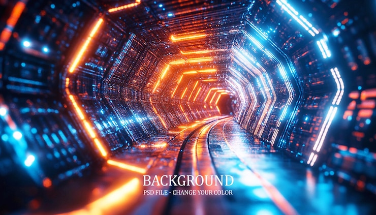 PSD a colorful tunnel with a background of lights and a picture of a tunnel that says back to the future