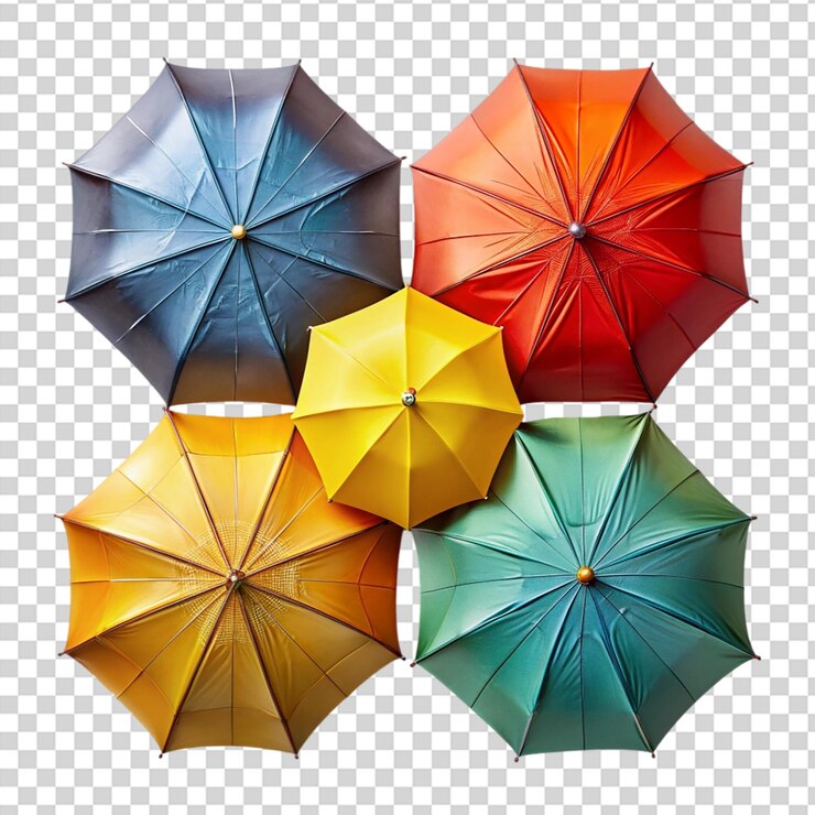 PSD colorful umbrellas in a circular pattern on transparent background