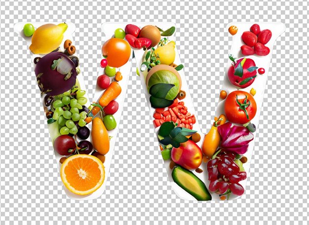 PSD カラフルな野菜や果物がアルファベットになった