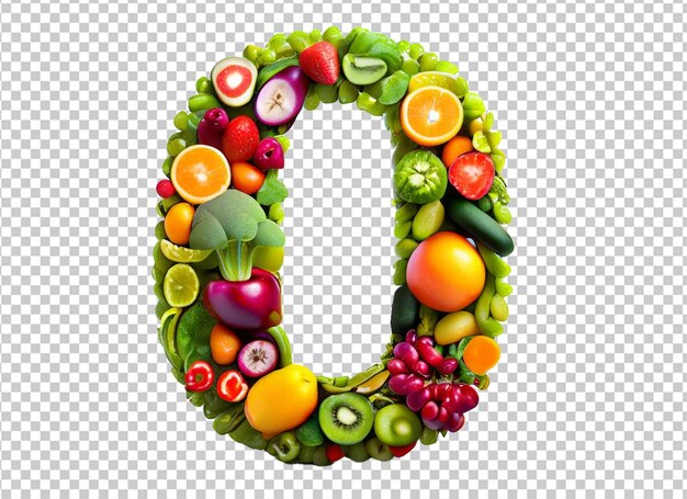 PSD colorful vegetables and fruits made alphabets