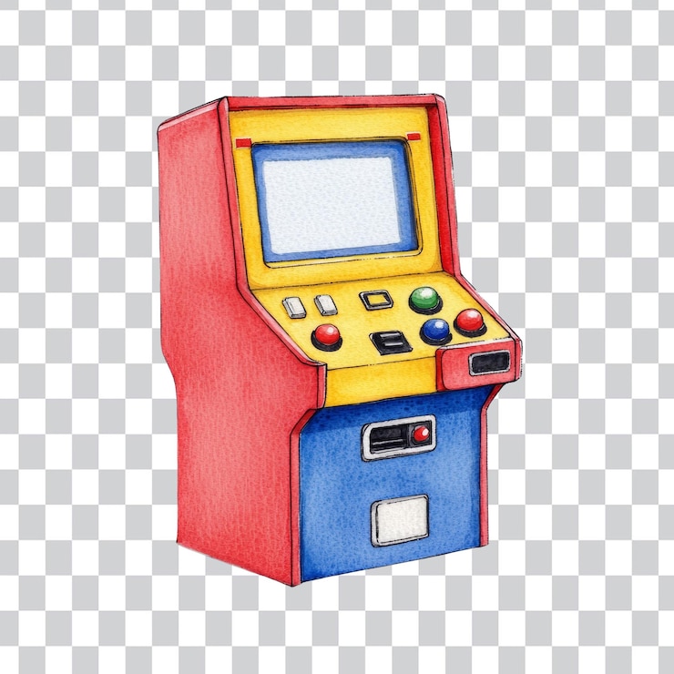 PSD colorful vintage arcade game machine with buttons and screen