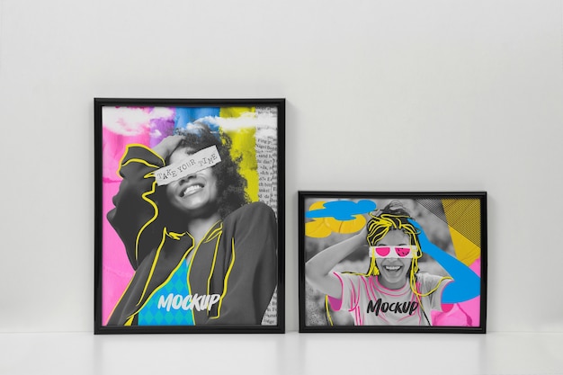 PSD colorful wall frame mock-up design