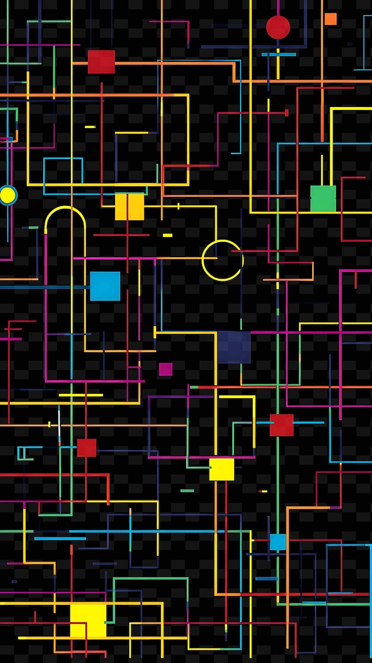 PSD a colorful wall of neon lines with a yellow circle in the middle