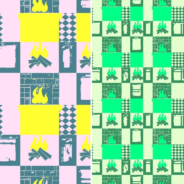 A colorful wallpaper pattern with a yellow and green background