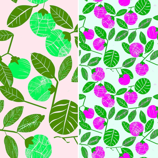 PSD una carta da parati colorata con foglie verdi e fiori rosa