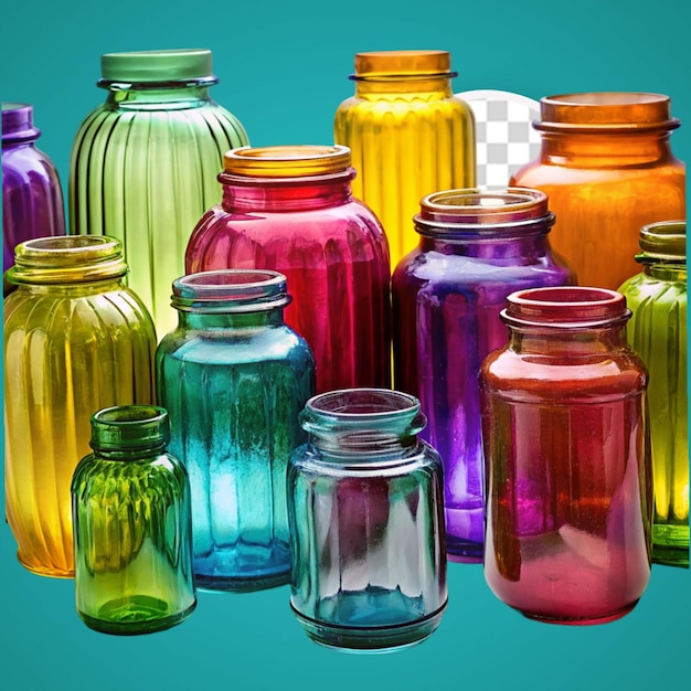 PSD colorful water bottles arranged in a row