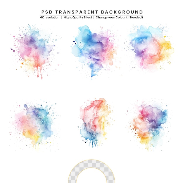 PSD colorful watercolor abstract on transparent background