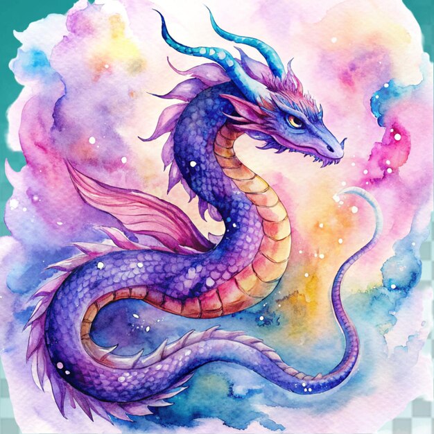 PSD colorful watercolor fantasy dragon clipart