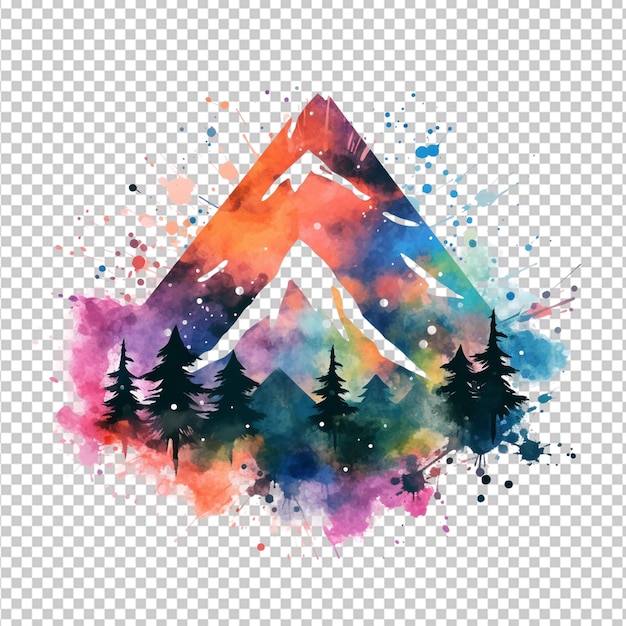 PSD colorful watercolor mountain