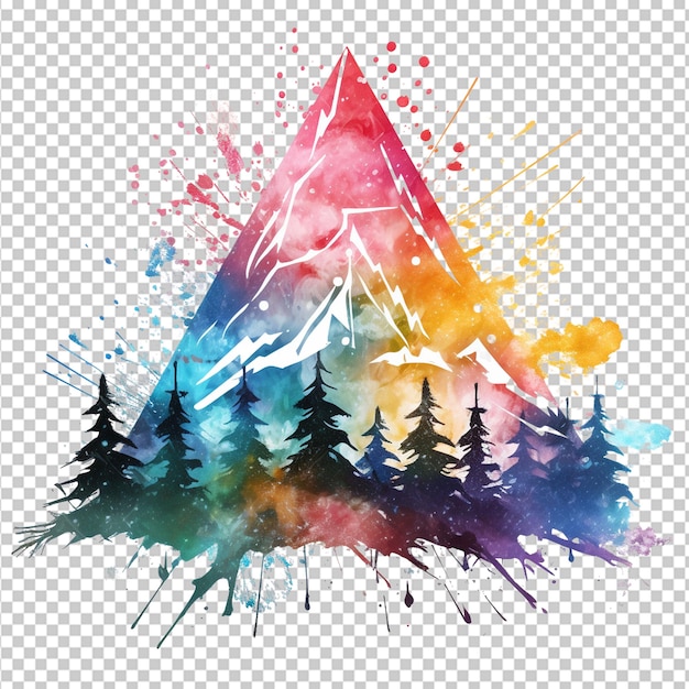 PSD colorful watercolor mountain