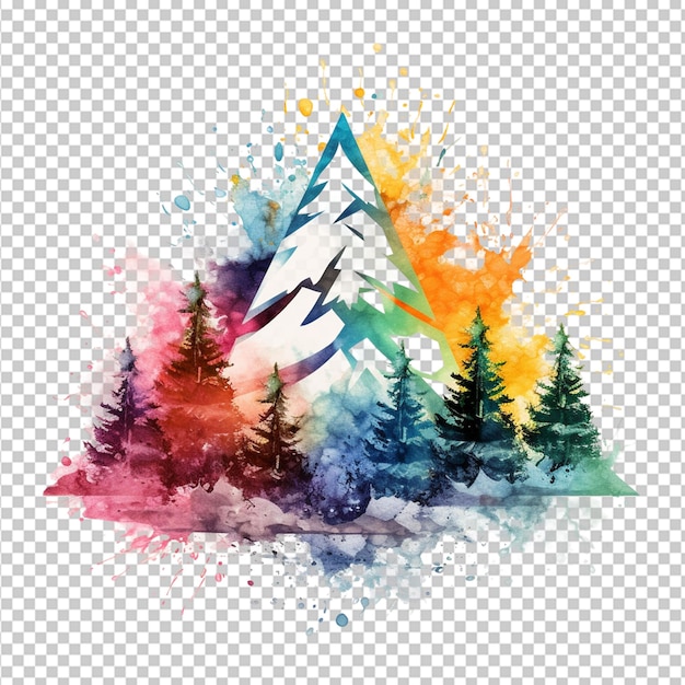 PSD colorful watercolor mountain