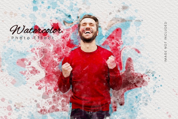 PSD colorful watercolor splash photo effect template