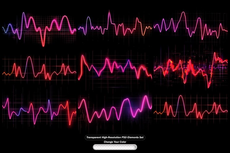 PSD colorful wave patterns on a dark background for creative designs and menus