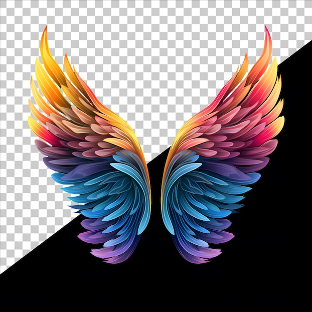 PSD colorful wings ornament isolated on transparent background