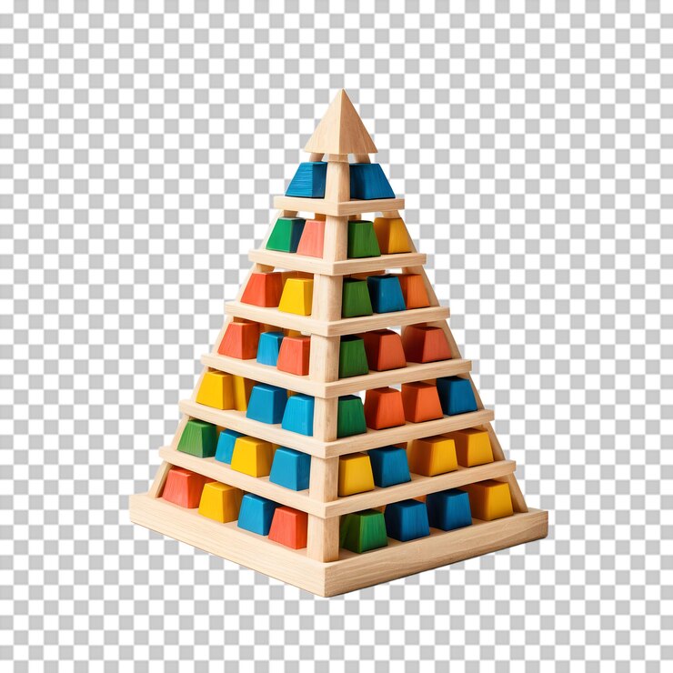 PSD colorful wooden block pyramid toy for educational fun