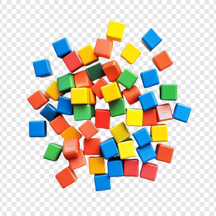 PSD colorful wooden blocks scattered playfully a vibrant collection of red yellow blue and green cubes ideal for kids learning and creative play