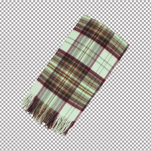 colorful wool green plaid scarf with trim isolated