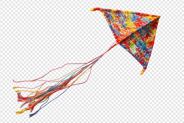 colorful yarn kite with isolated intricate patterns and string tail with isolated on transparent background