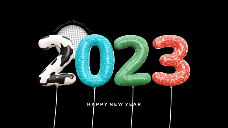 PSD colorfull 2023 new year 3d rendering isolated on transparent background