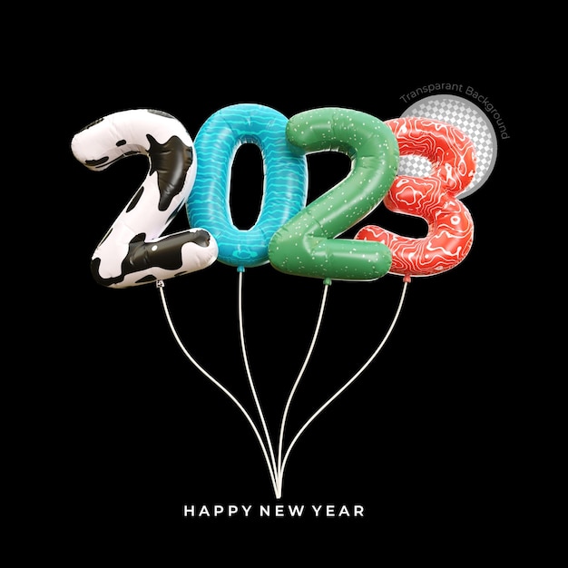 PSD colorfull 2023 new year 3d rendering isolated on transparent background