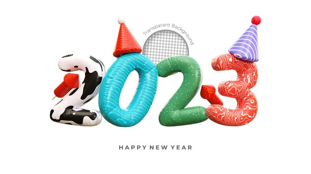 PSD colorfull 2023 new year 3d rendering isolated on transparent background