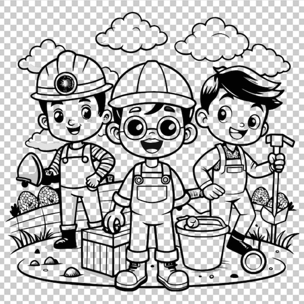 PSD 어린이용 만화 스타일 노동을 위한 컬러링 페이지