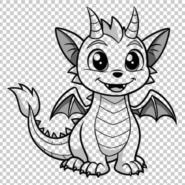 PSD coloring page for kids cartoon style adragon png