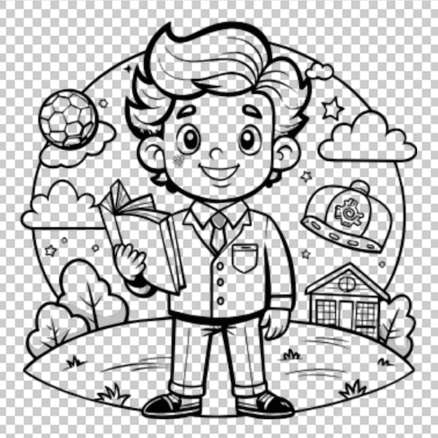 PSD coloring page for kids cartoon style teacher