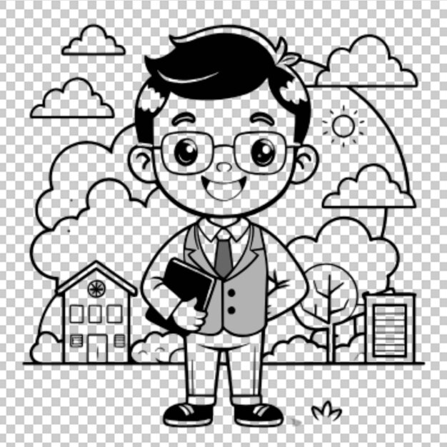 PSD coloring page for kids cartoon style teacher