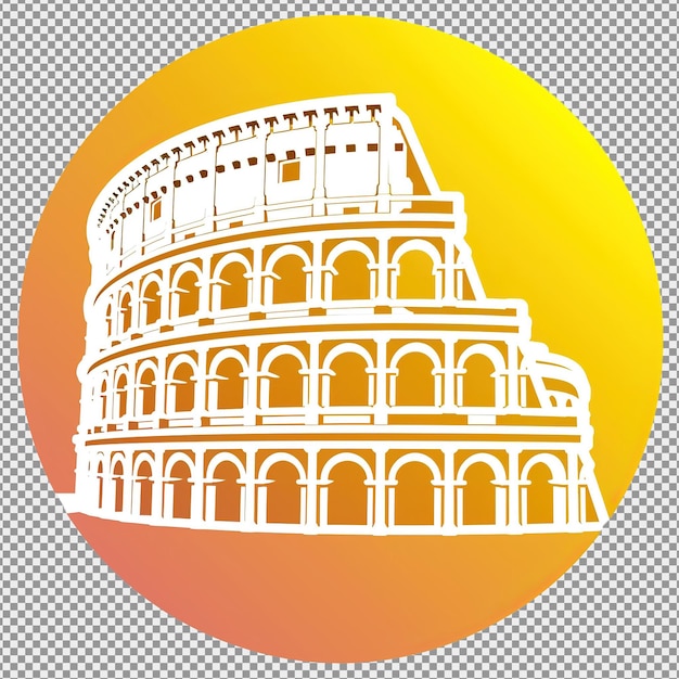 PSD the colosseum icon in white color and yellow gradient circular background premium vector