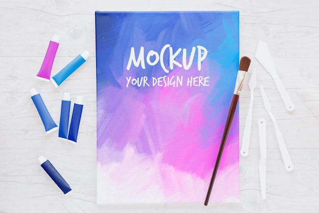 PSD coloured canvas and brush mock-up