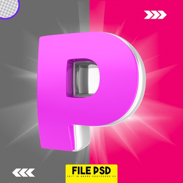 colourful alphabet pink p 3d rendering