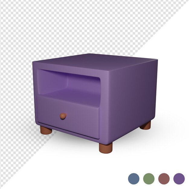 PSD comodo colorato rendering 3d, sfondo trasparente.