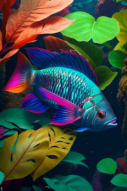 Colourful fish into the bottom sea