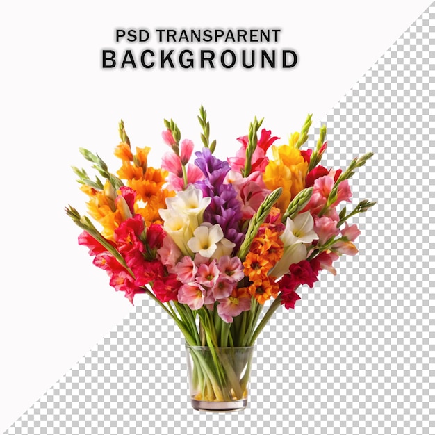 colourful gladiolus flowers in a beautiful black pot psd transparent background
