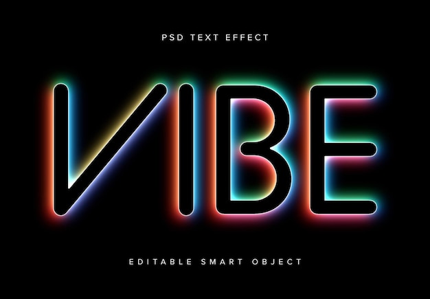 PSD colourful neon glowing text effect mockup