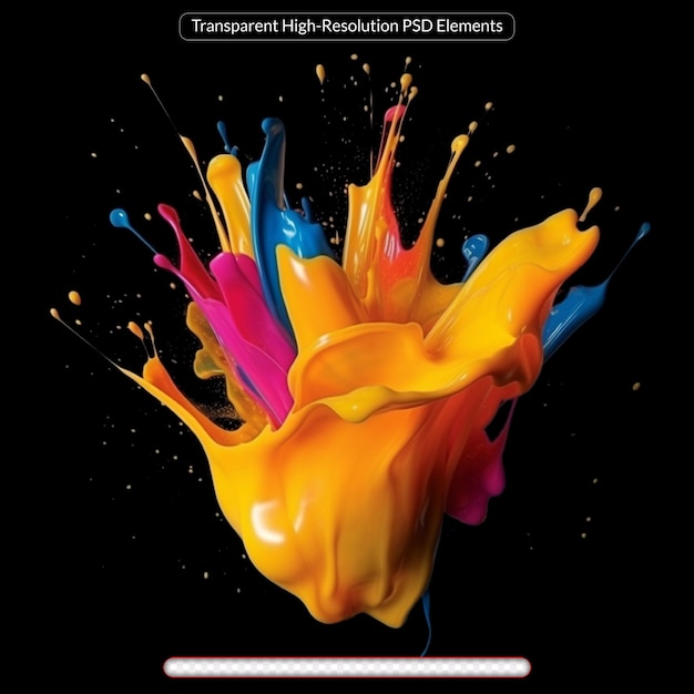 PSD colourful paint splashes on white transparent background