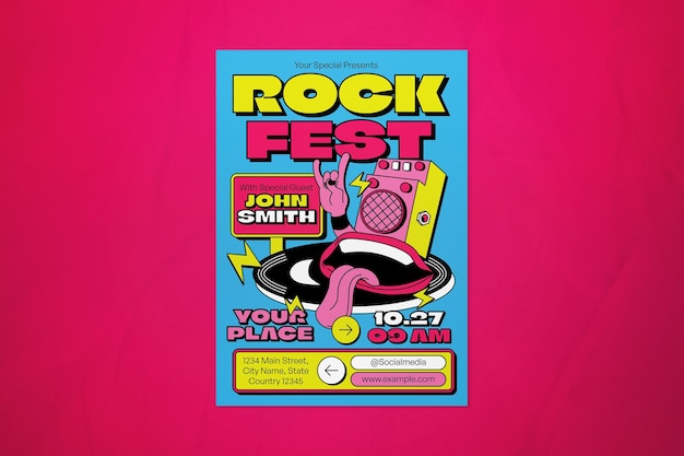 colourful psychedelic rock fest social media flyer